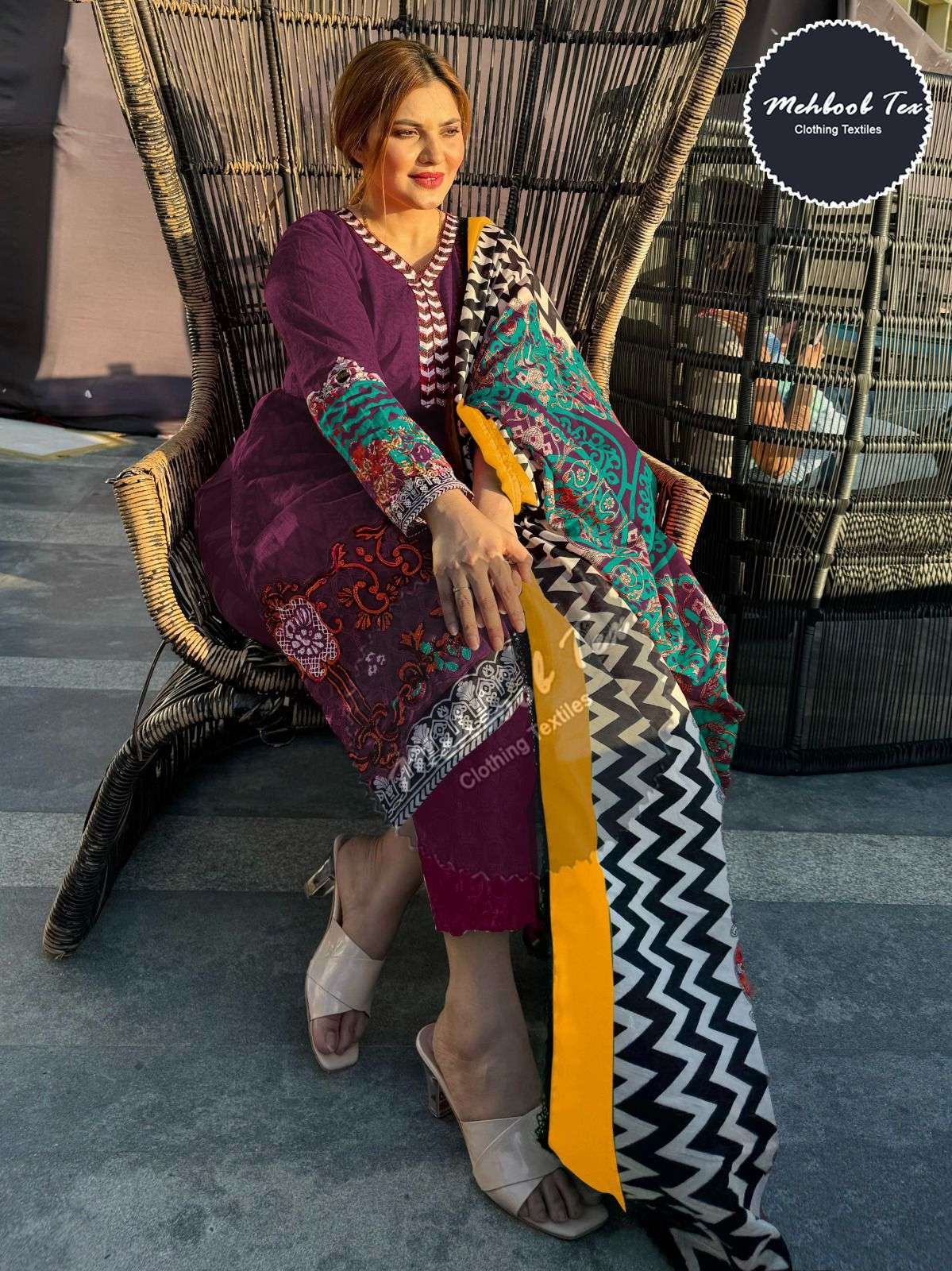 MEHBOOB TEX MARIA B RED ROSE D NO 1272 B & C COTTON DESIGNER SUIT