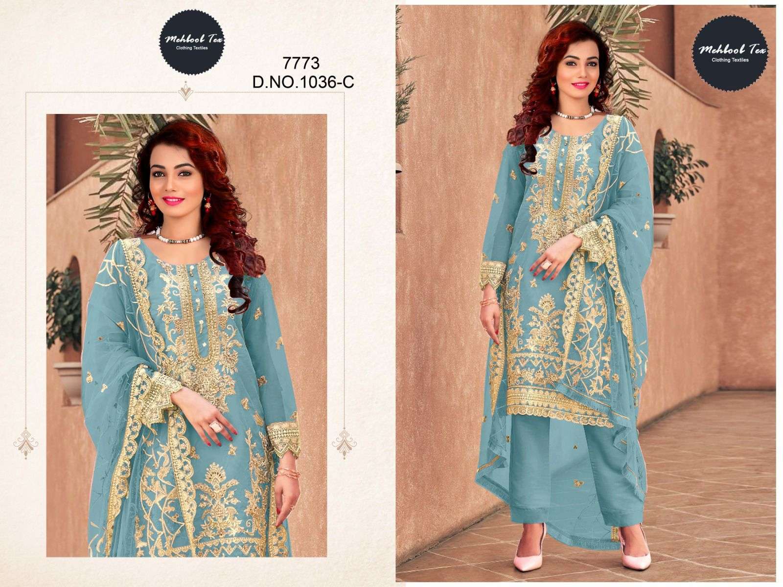 MEHBOOB TEX RAZZO VOL 2 ORGANZA EMBROIDERED SUIT
