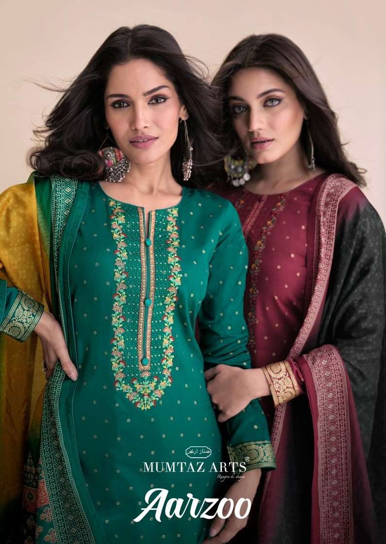 MUMTAZ ARTS AARZOO JAM SATIN FANCY WORK SUIT