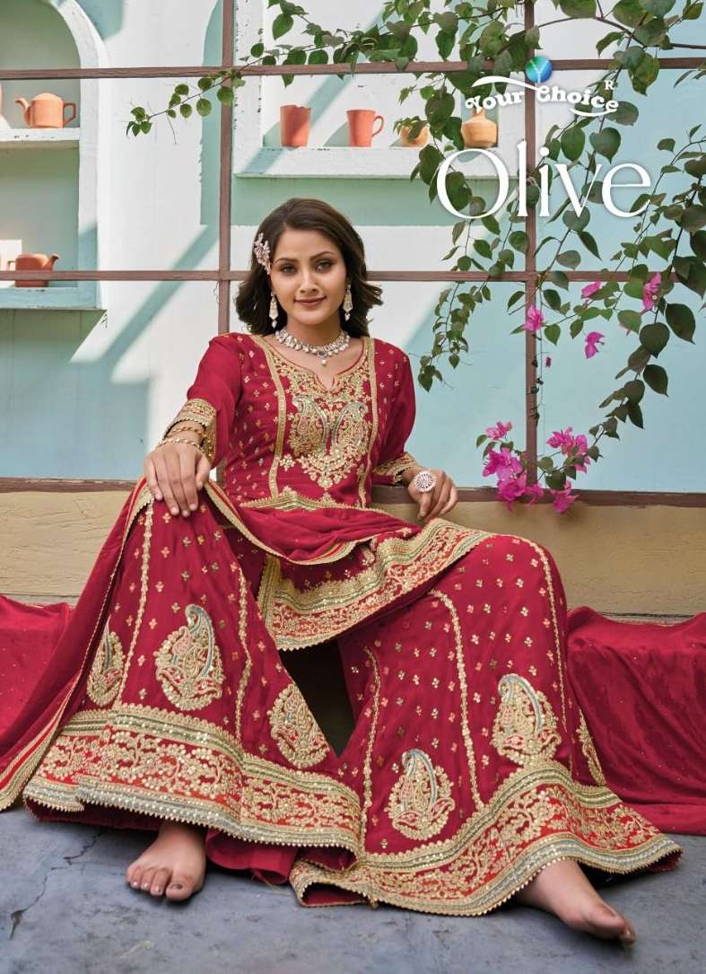YOUR CHOICE OLIVE HEAVY DESIGNER SHARARA SUIT