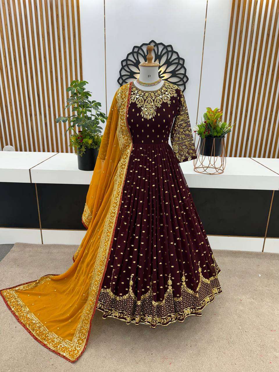 ZSR 3060 BROWN GOWN DUPATTA