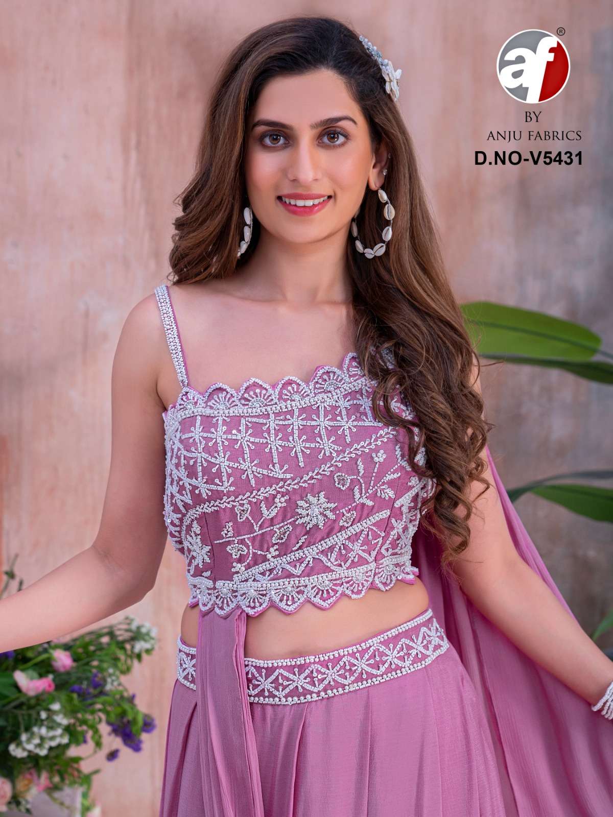ANJU FABRICS V 5431 DESIGNER DRAPE CHOLI WITH SKIRT DRESS
