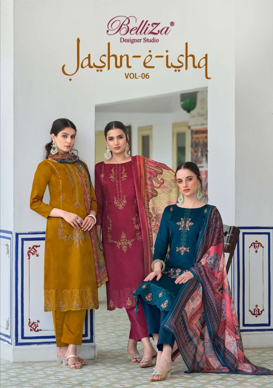BELLIZA DESIGNER STUDIO JASHN E ISHQ VOL 6 JAM COTTON FANCY WORK SUIT