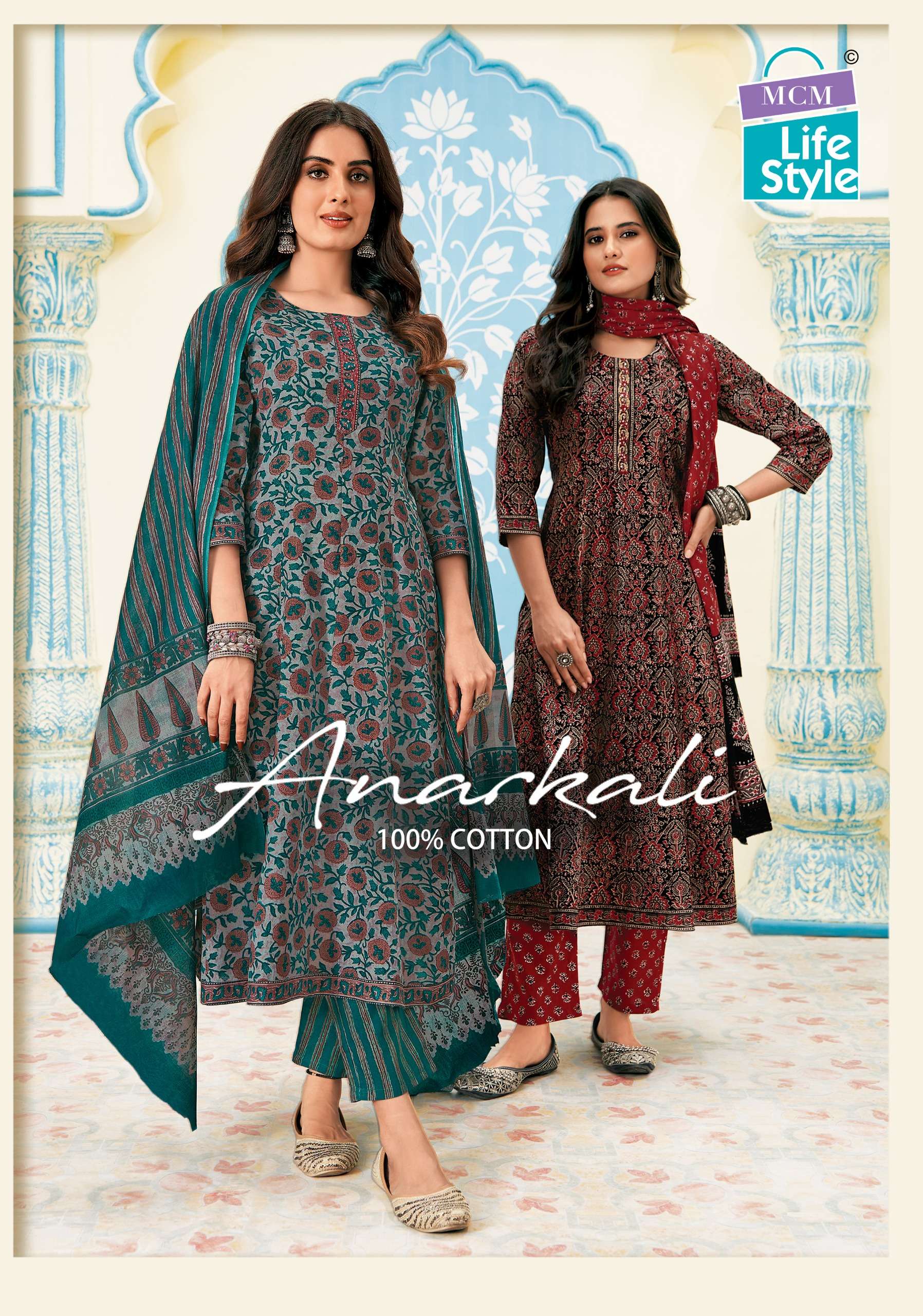 MCM LIFESTYLE ANARKALI COTTON KURTI COMBO SET 