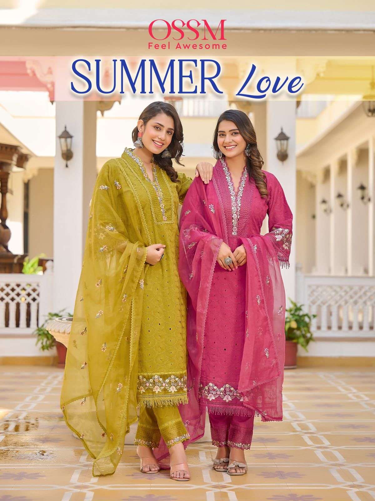 OSSM SUMMER LOVE COTTON CHIANKARI KURTI COMBO SET 