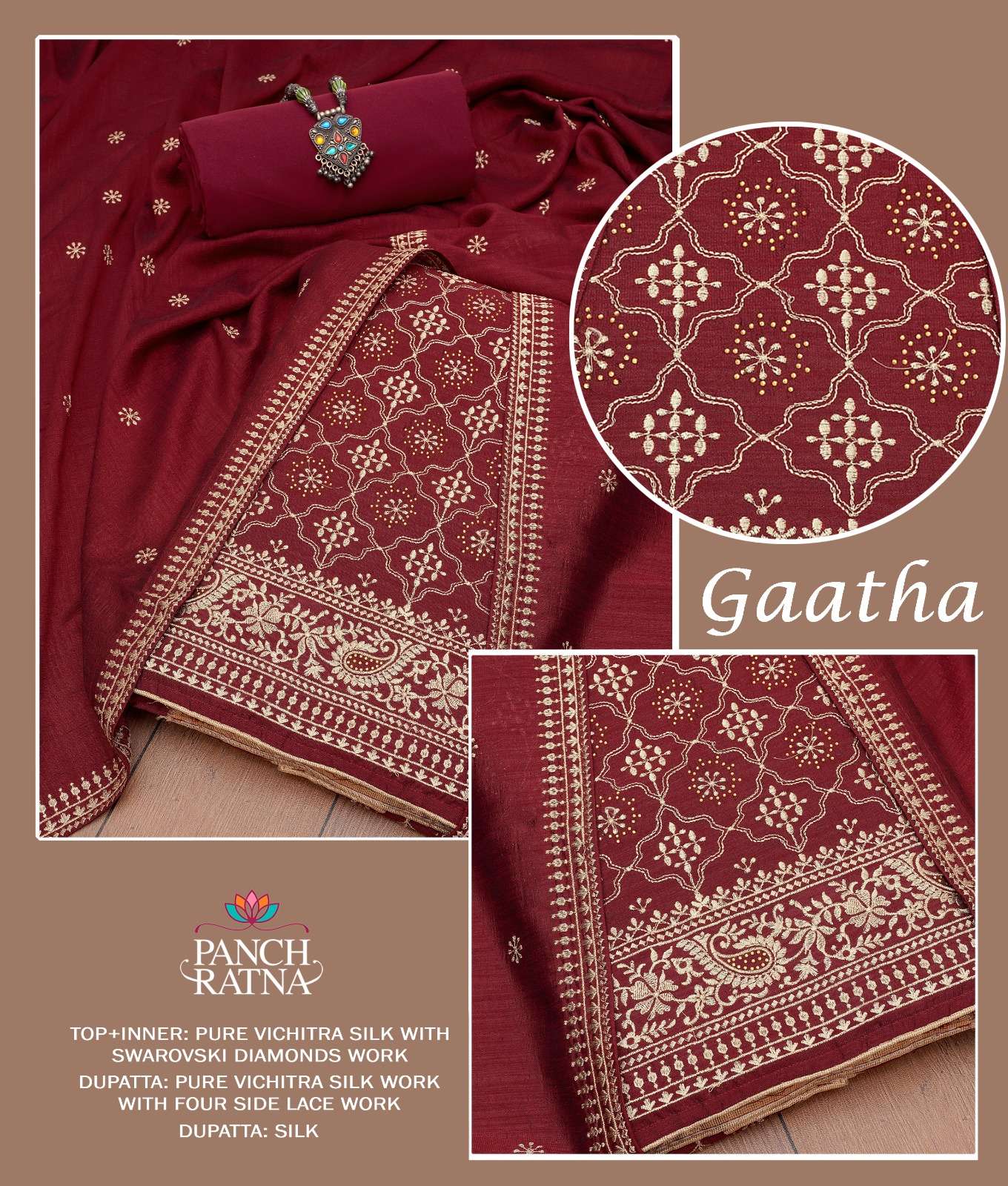 PANCH RATNA GAATHA VOL 2 SILK WITH SWAROVSKI WORK SUIT