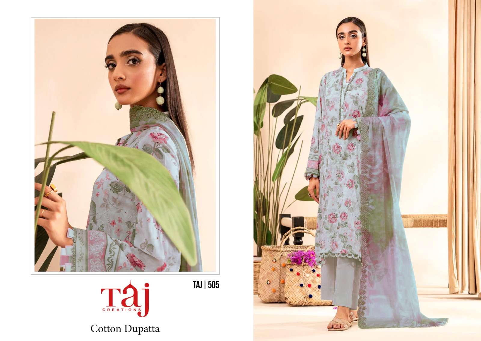 TAJ CREATIONS D NO 504 & 505 COTTON FANCY SALWAR KAMEEZ 