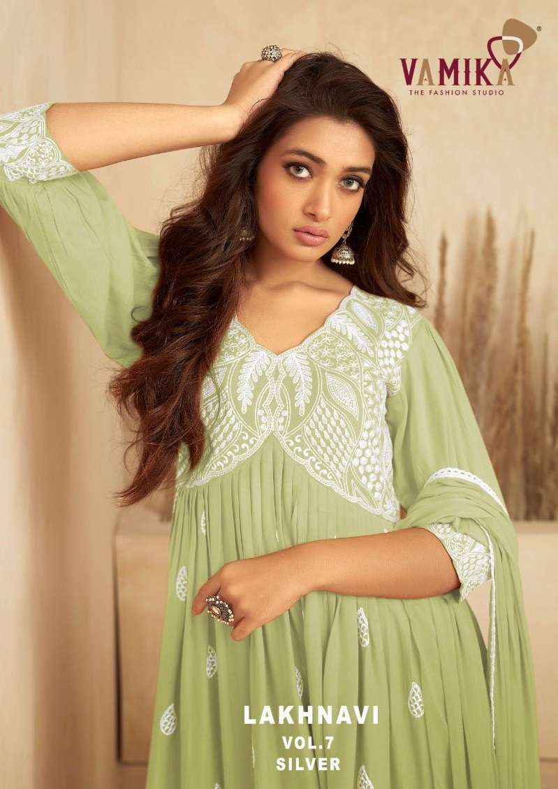 VAMIKA LAKHNAVI VOL 7 SILVER  FANCY DESIGNER PARTY WEAR SUIT