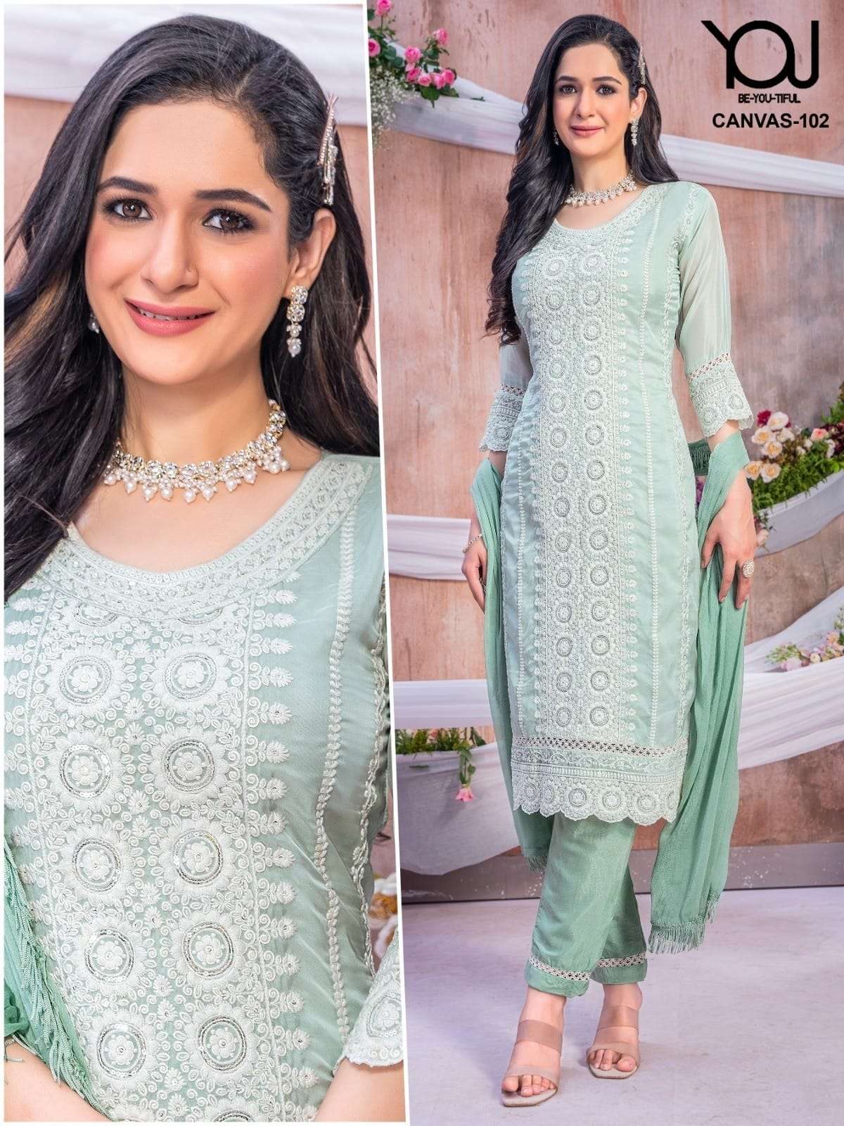 WANNA CANVAS GEORGETTE DESIGNER KURTI COMBO SET 
