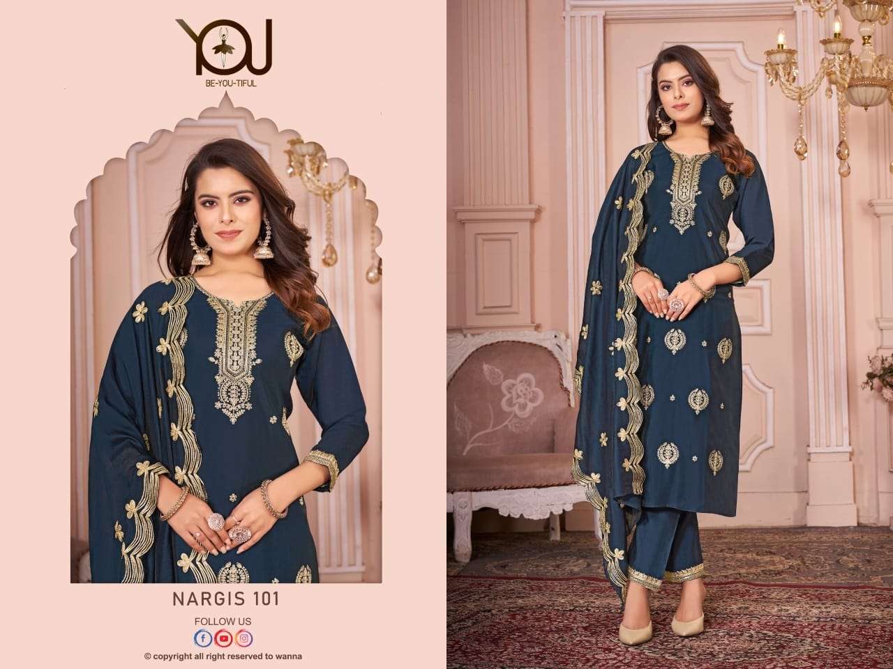 WANNA NARGIS SILK FANCY WORK KURTI COMBO SET 