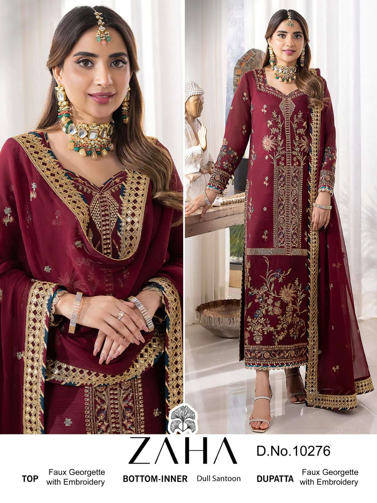 ZAHA D NO 10276 GEORGETTE EMROIDERED SUIT