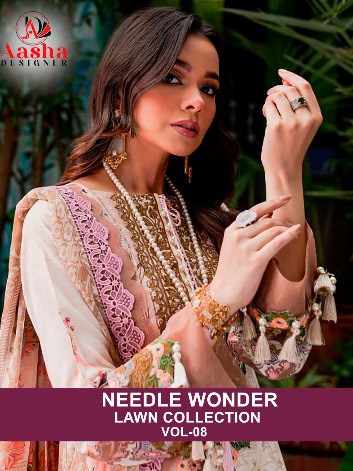 AASHA DESIGNER NEEDLE WONDER LAWN COLLECTION VOL 8 COTTON SUIT