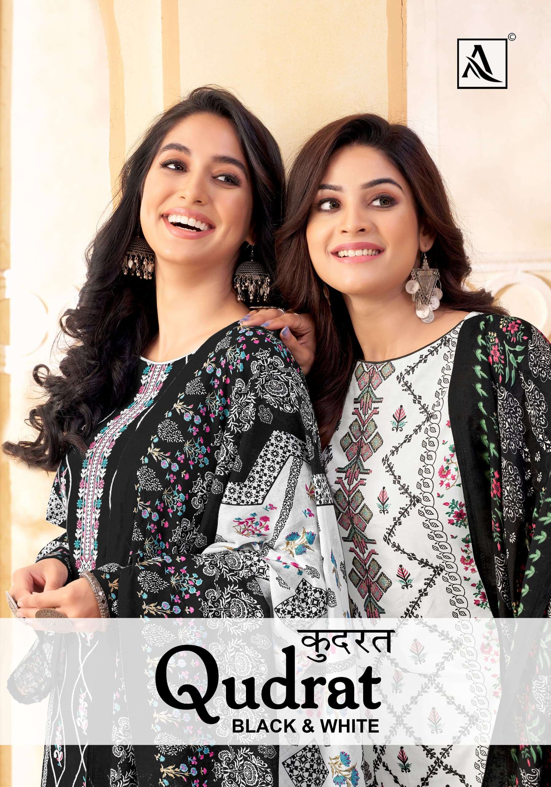 ALOK SUITS QUDRAT BLACK AND WHITE COTTON FANCY WORK SUIT