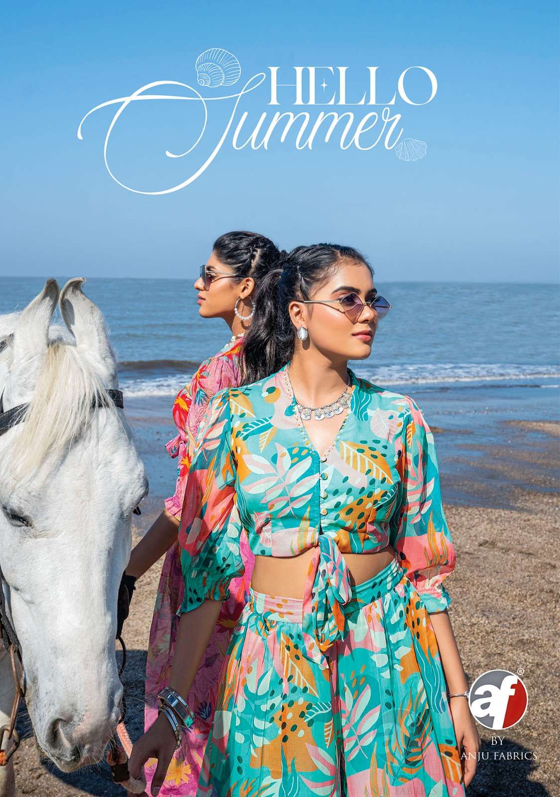 ANJU FABRICS HELLO SUMMER FANCY CROP TOP WITH PLAZZO SET