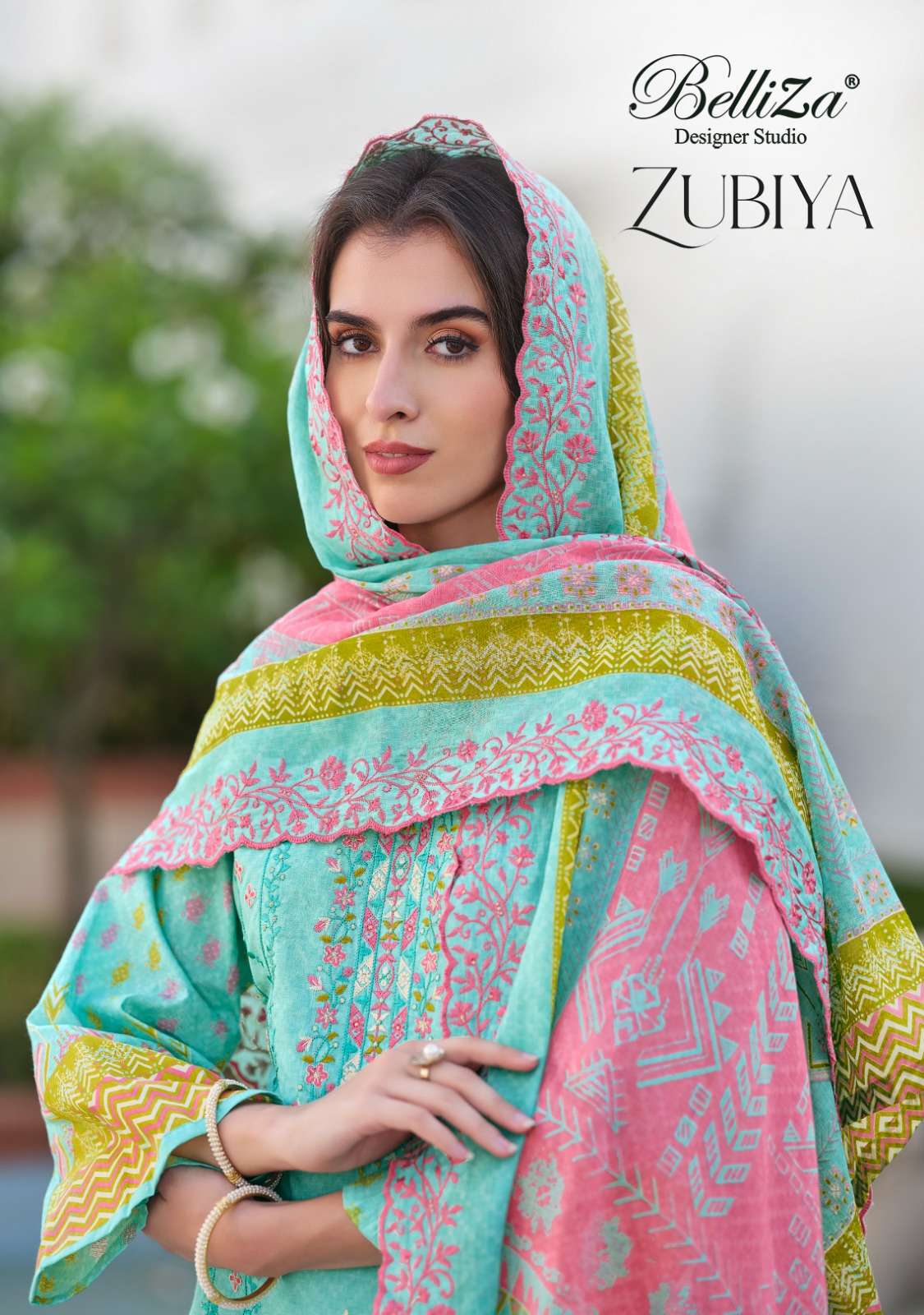 BELLIZA DESIGNER STUDIO ZUBIYA COTTON PRINT WITH FANCY WORK SUIT