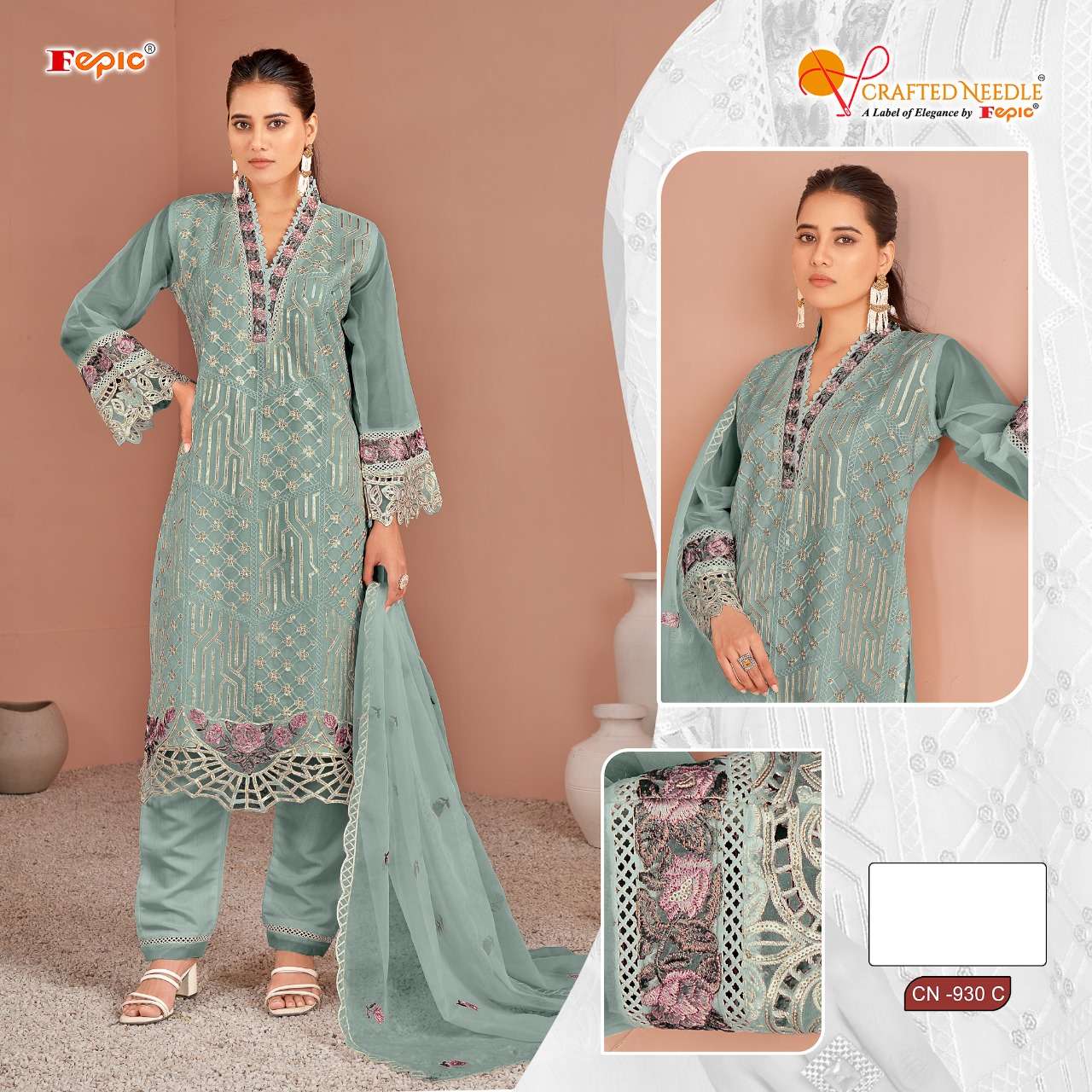 FEPIC CRAFTED NEEDLE CN 930 ORGANZA BEAUTIFUL DESIGNER SUIT