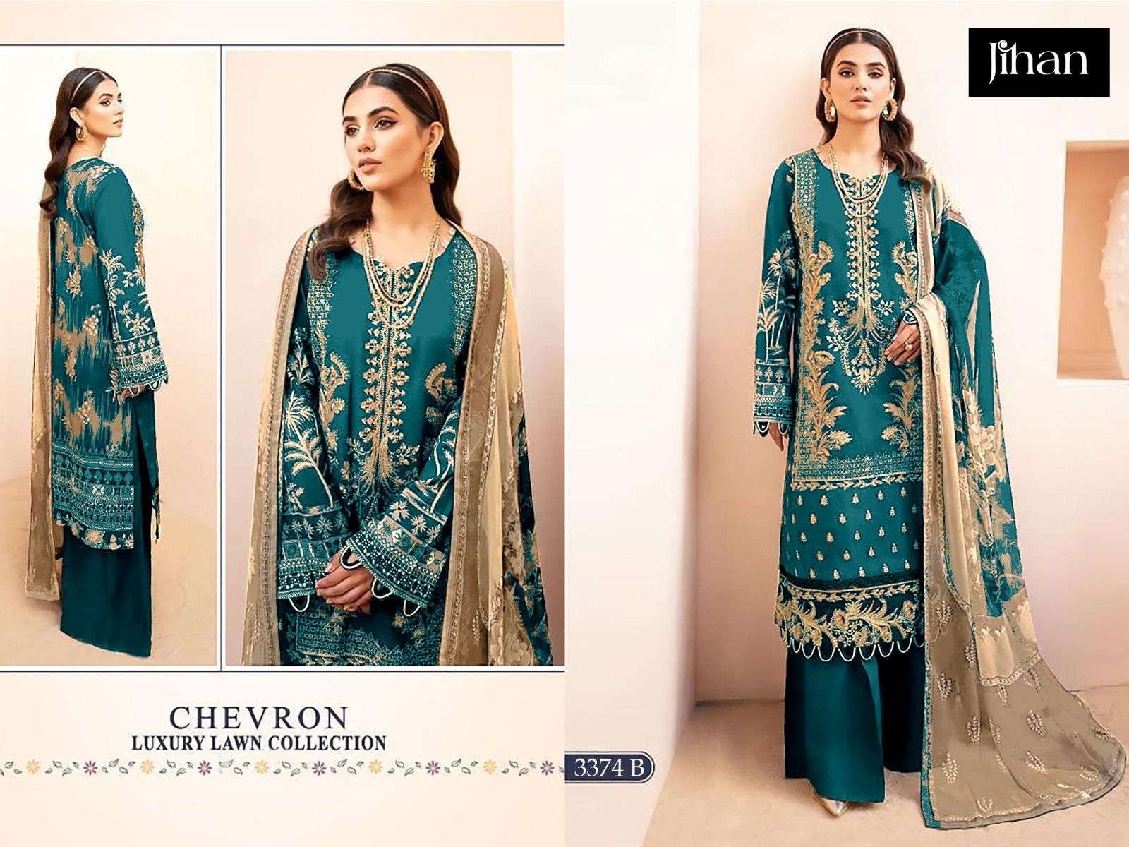 JIHAN D NO 3474 LAWN COTTON HEAVY EMBROIDERY DESIGNER SUIT