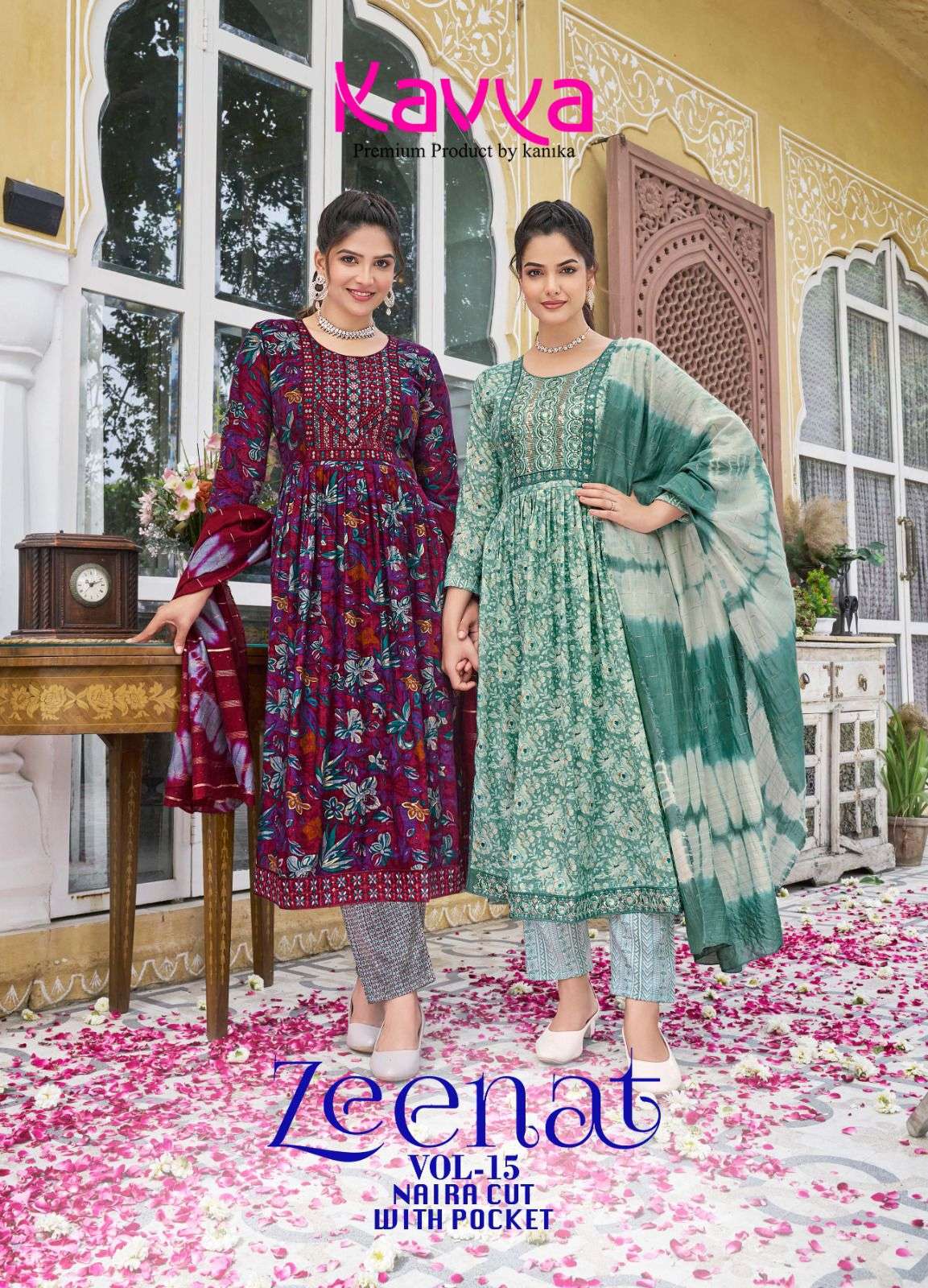 KAVYA ZEENAT VOL 15 NAIRA CUT PATTERN KURTI COMBO SET 