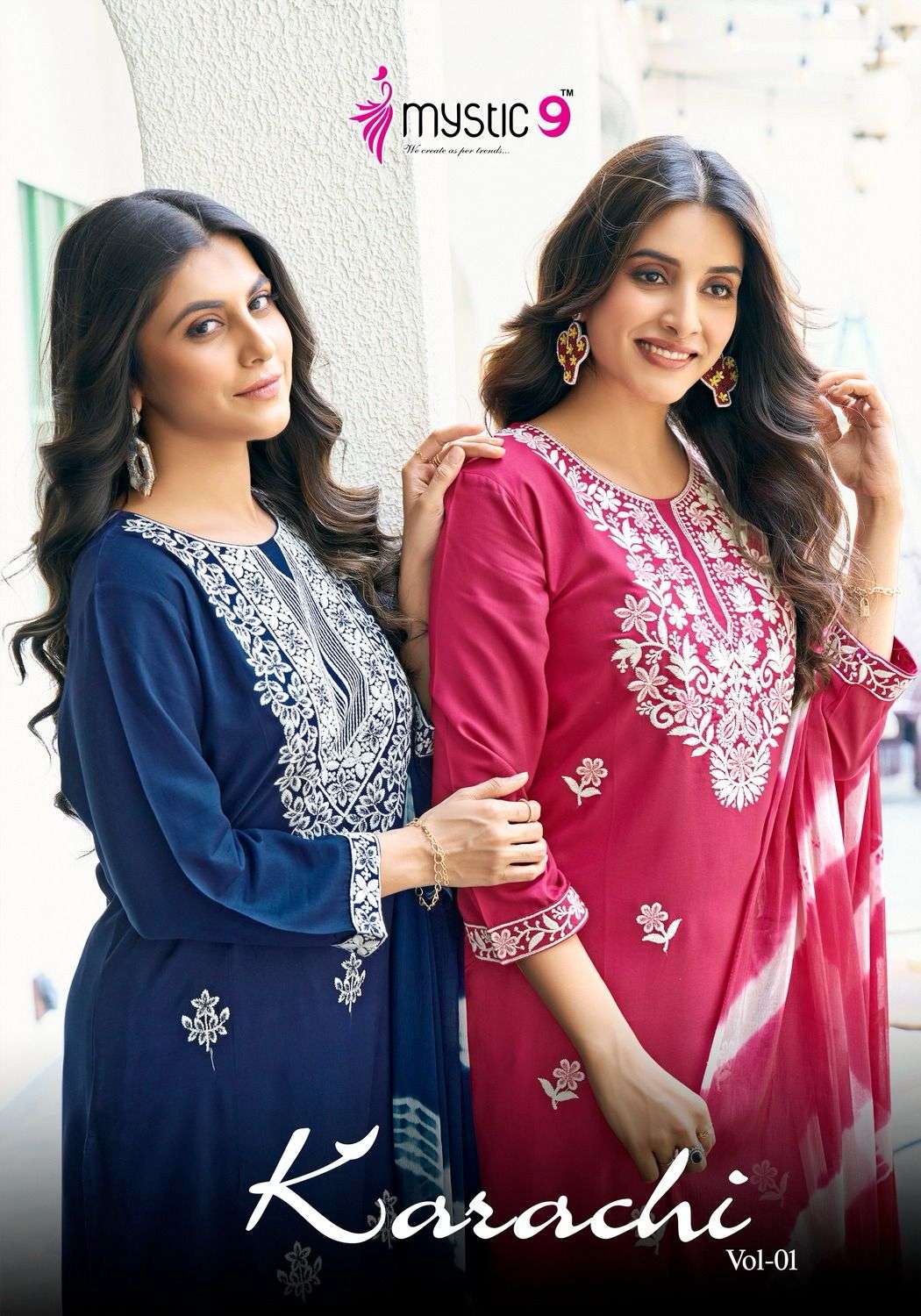 MYSTIC 9 KARACHI VOL 1 RAYON LUCKNOWI DESIGNER KURTI COMBO SET