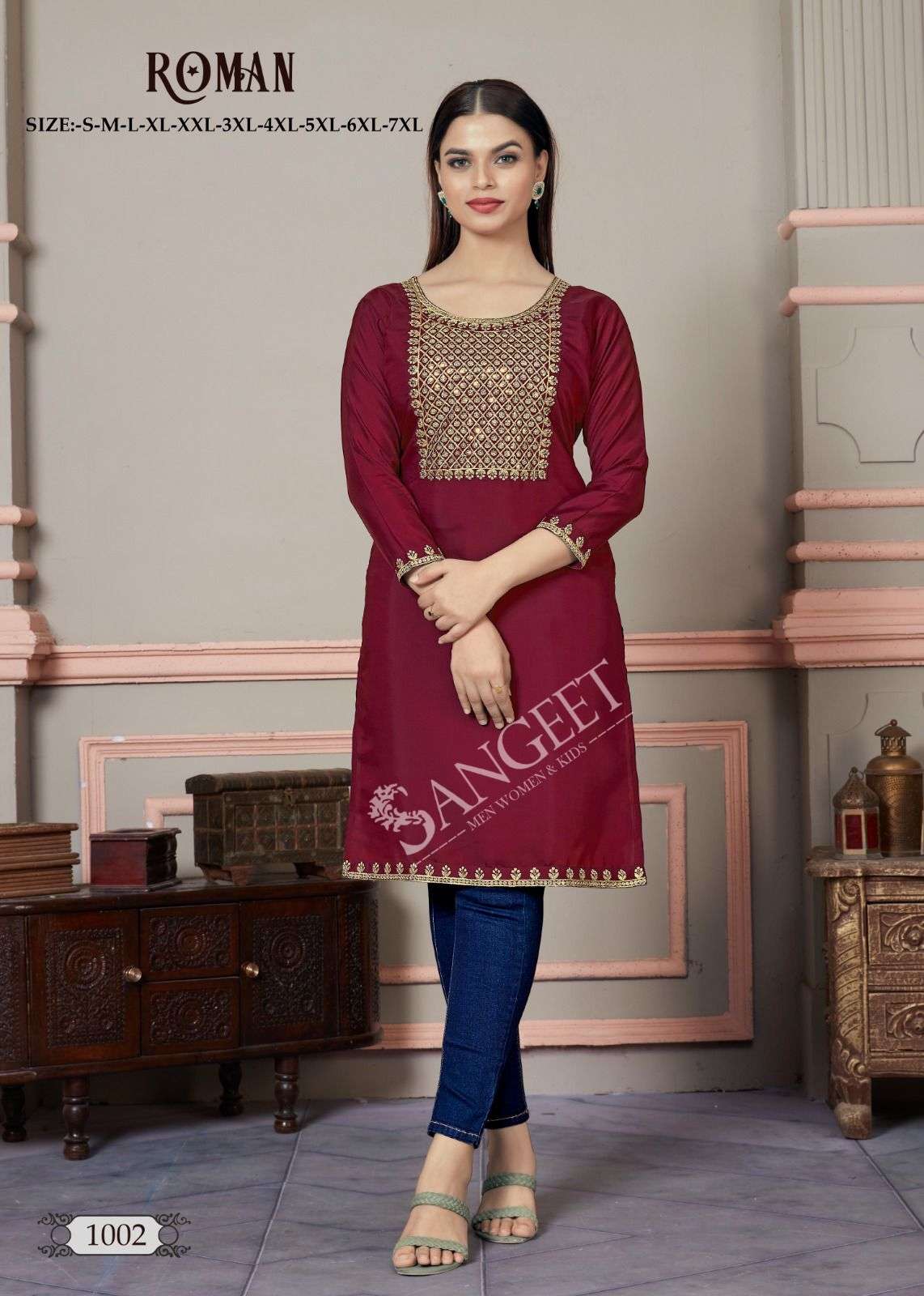 SANGEET ROMAN SILK FANCY REGULAR WEAR LADIES KURTI
