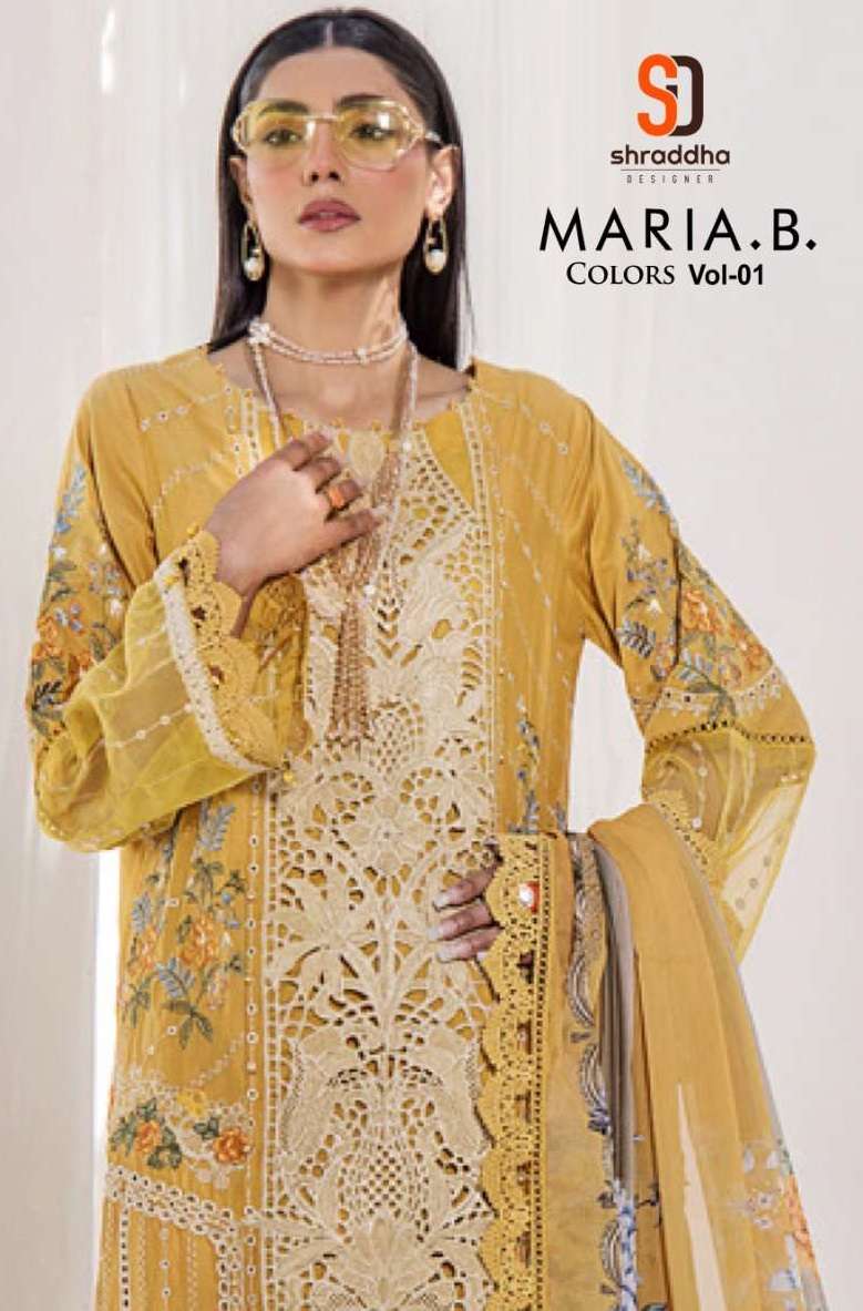 SHRADDHA DESIGNER MARIA B COLORS VOL 1 COTTON CHIKANKARI SUIT  