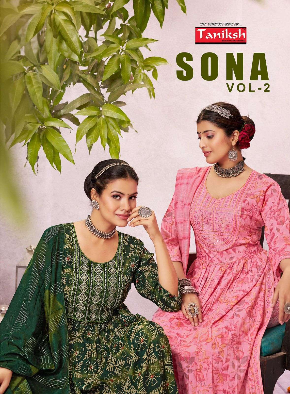 TANIKSH SONA VOL 2 RAYON DESIGNER NAIRA CUT PATTERN KURTI COMBO SET 