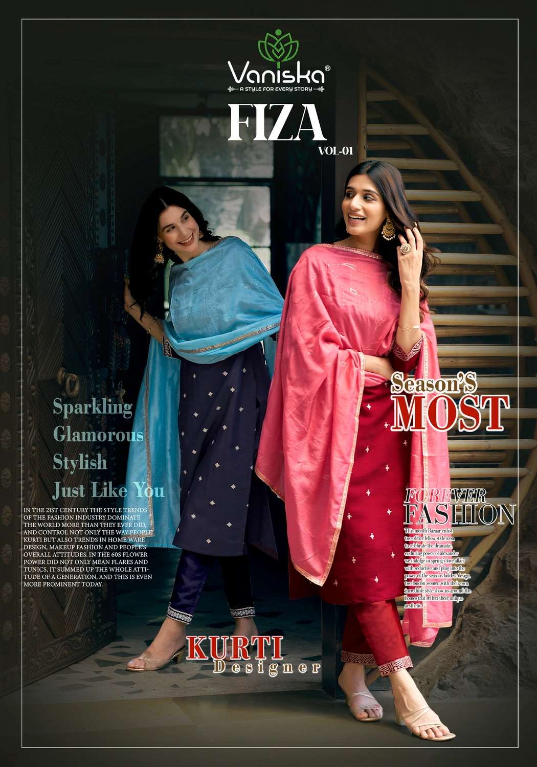 VANISKA FIZA VOL 1 SILK FANCY EMBROIDERY KURTI WITH PANT AND DUPATTA 