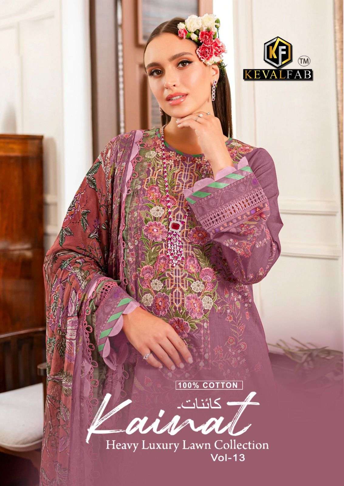 KEVAL FAB KAINAT VOL 13 LAWN COTTON DIGITAL PRINT SUIT