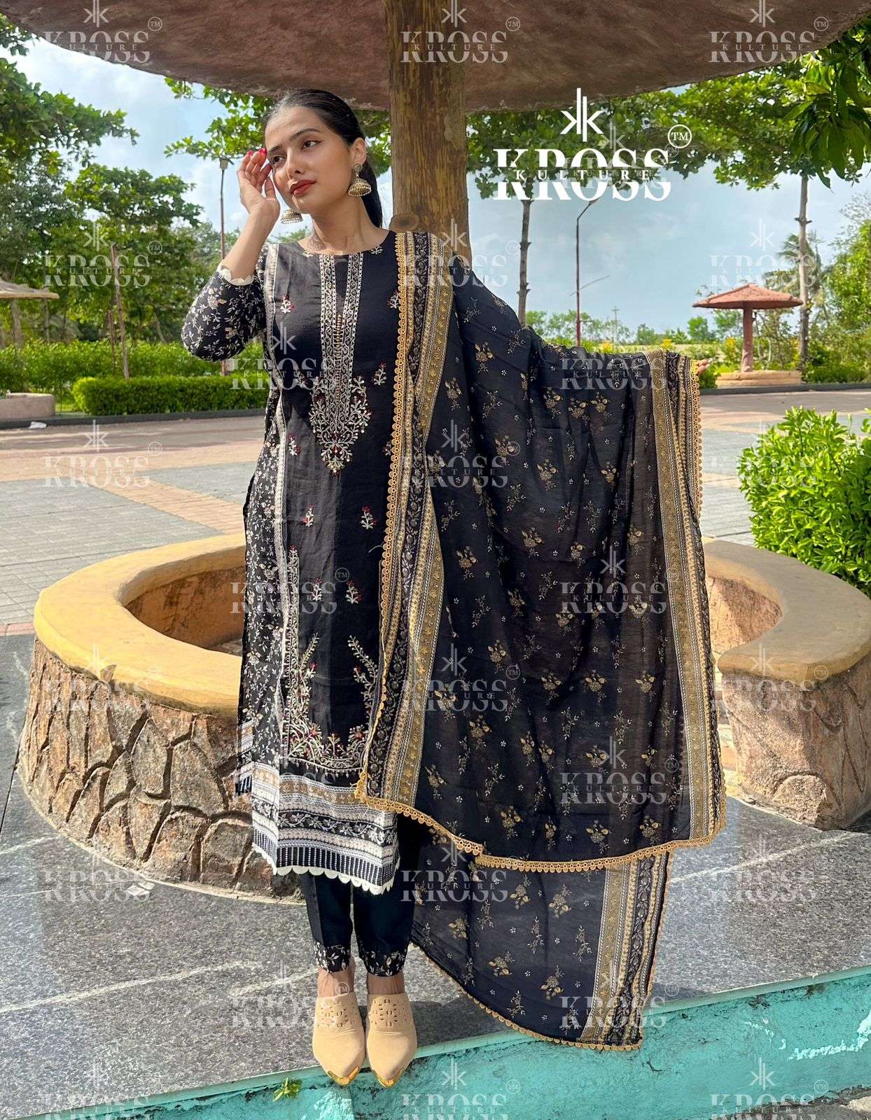 KROSS KULTURE  KK 2012 A & B COTTON SELF EMBROIDERY WORK SUIT