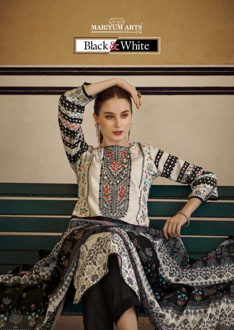 MARIYUM ARTS BLACK & WHITE COTTON PRINTS SUIT