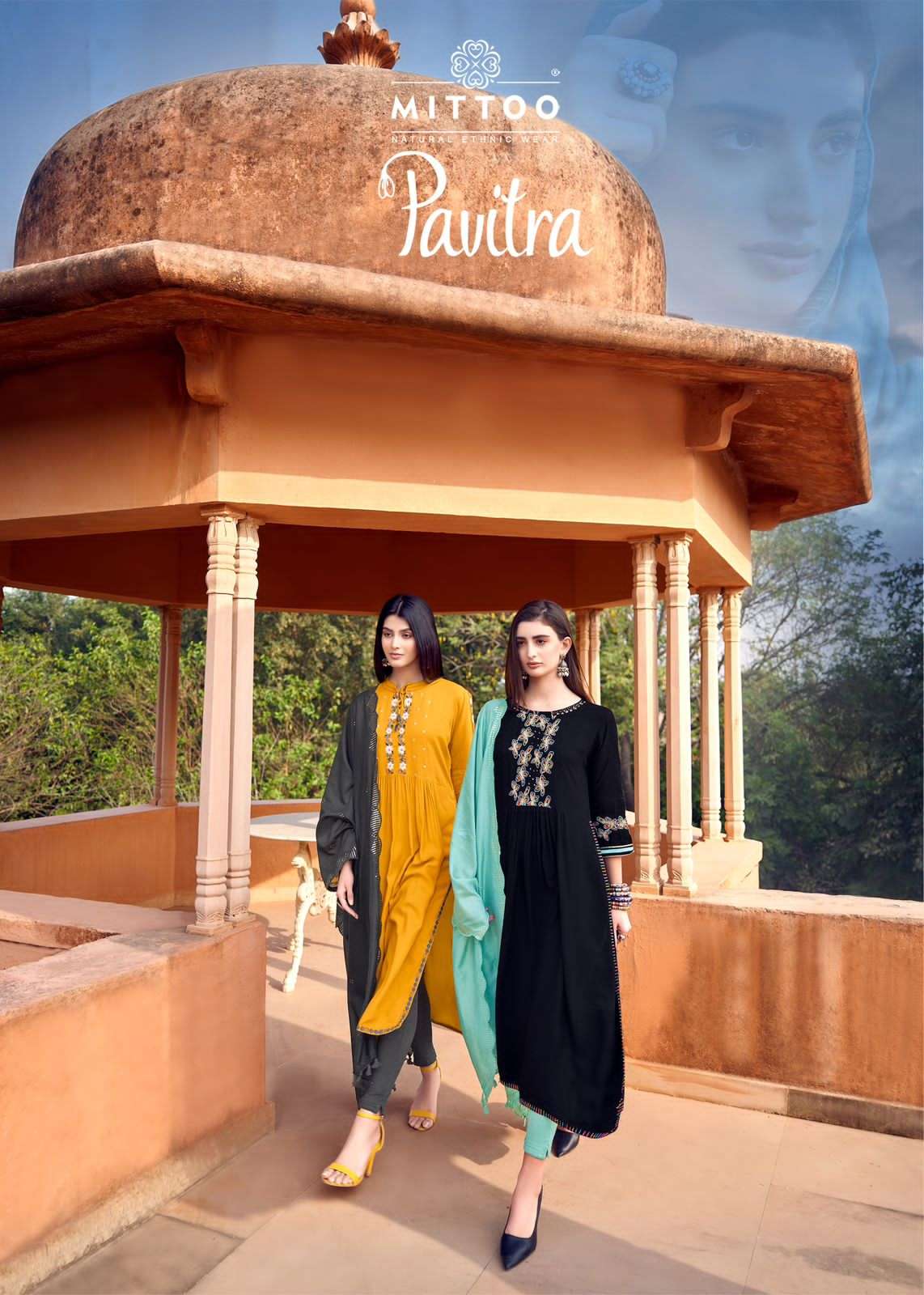 MITTOO PAVITRA RAYON FANCY WORK NAIRA PATTERN KURTI COMBO SET 