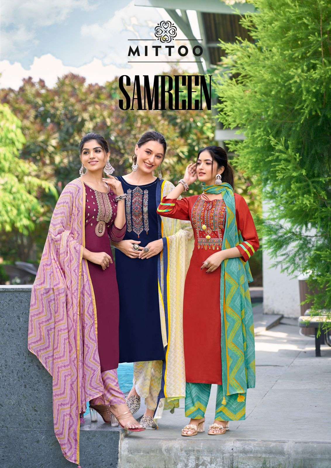 MITTOO SAMREEN RAYON FANCY HAND WORKS KURTI COMBO SET 