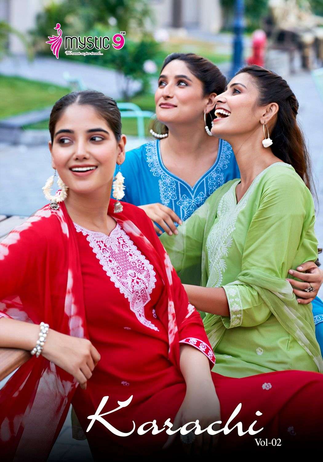 MYSTIC 9 KARACHI VOL 2 RAYON FANCY LUCKNOWI WORK KURTI COMBO SET