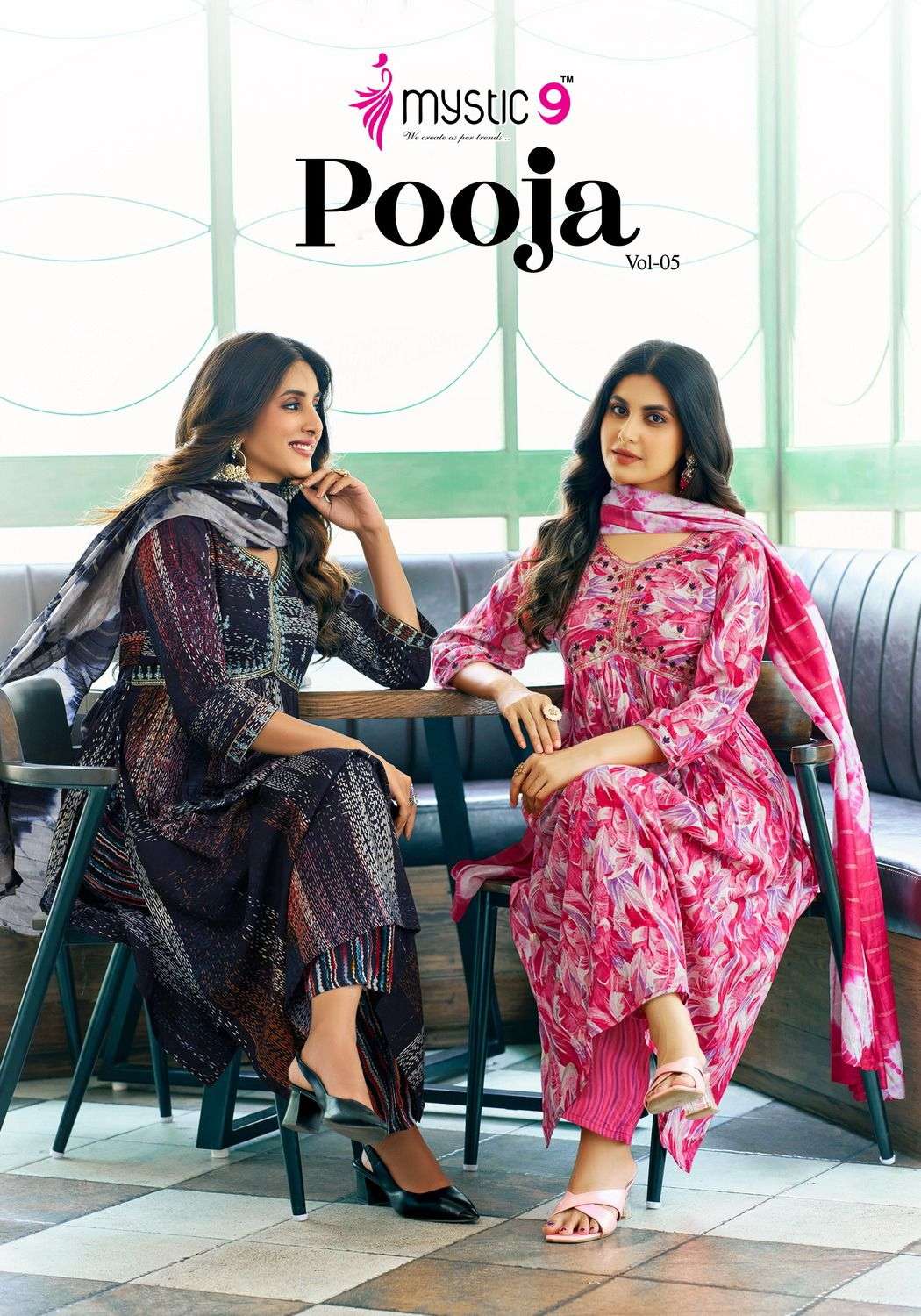 MYSTIC 9 POOJA VOL 5 FANCY ALIA CUT PATTERN KURTI COMBO SET 
