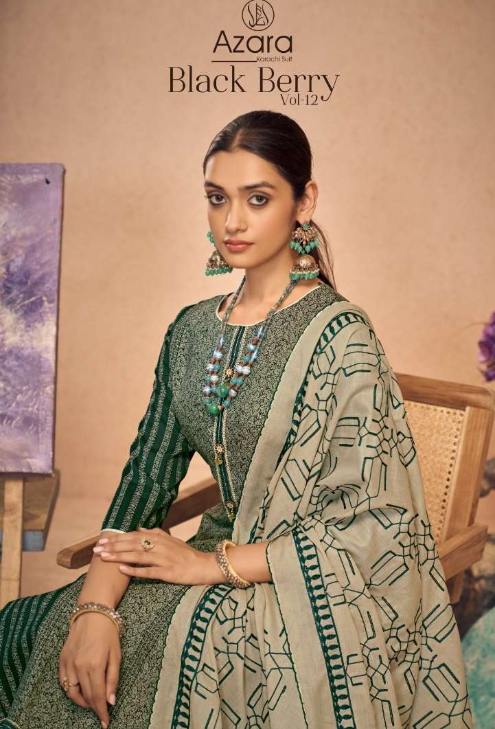 RADHIKA FASHION AZARA  BLACK BERRY VOL 12 COTTON DESIGNER PRINT SUIT