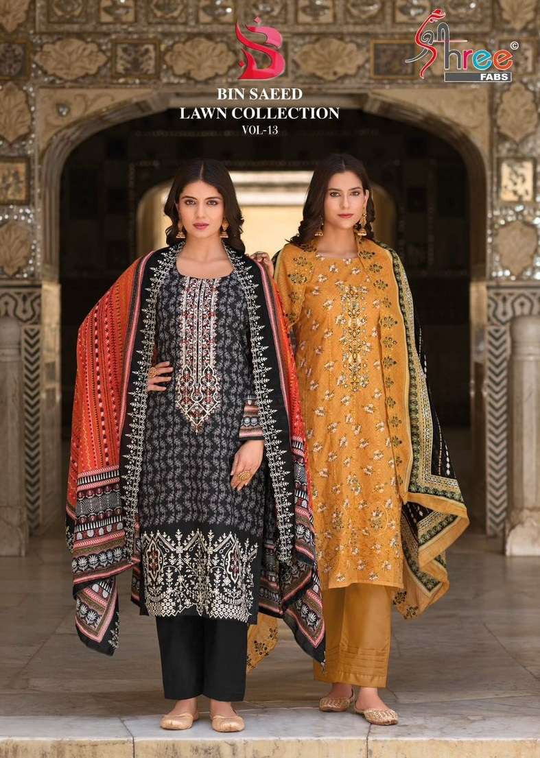 SHREE FABS BIN SAEED LAWN COLLECTION VOL 13 COTTON SELF EMBRODERY WORK SUIT