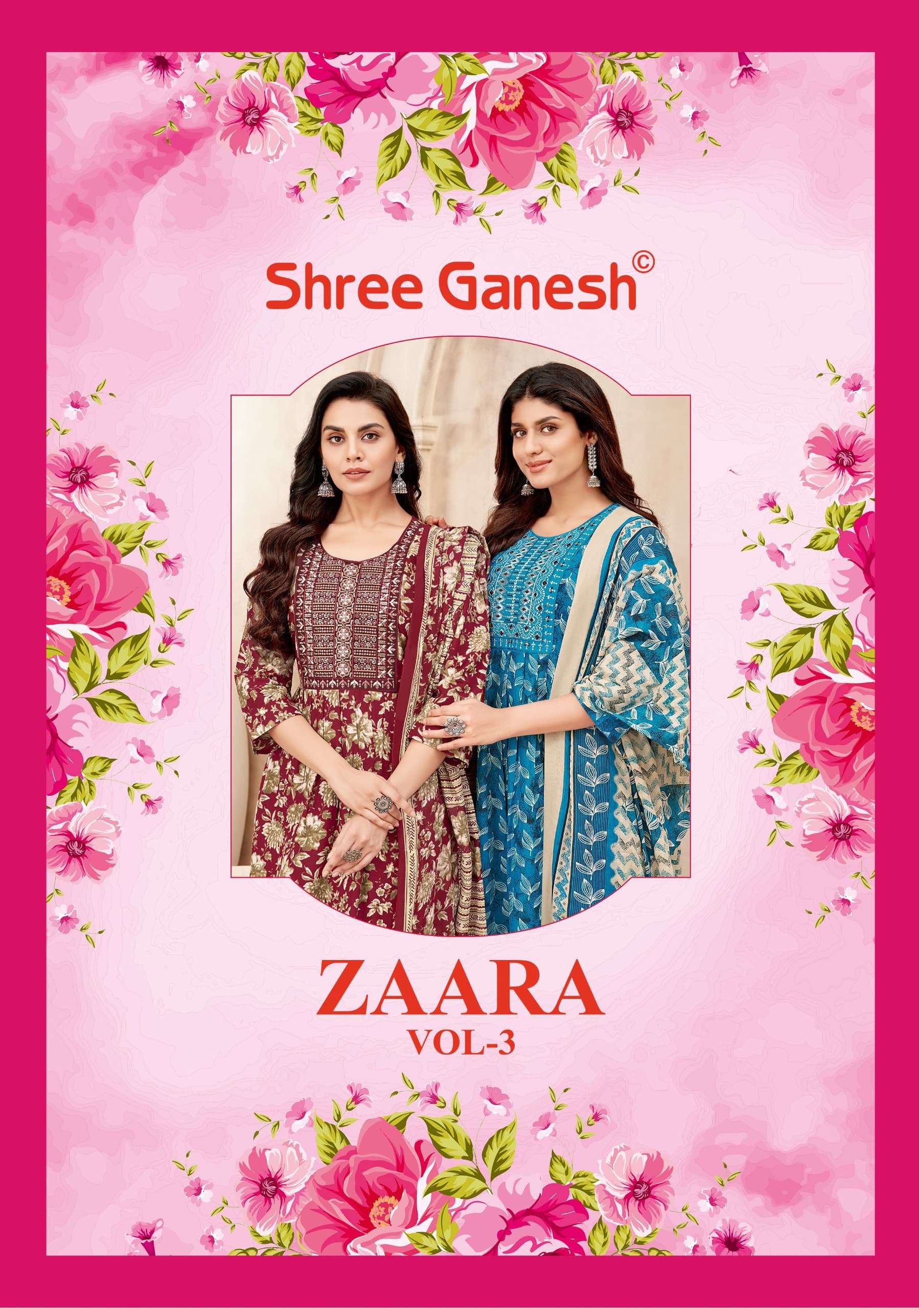 SHREE GANESH ZAARA VOL 3 COTTON NAIRA CUT PATTERN KURTI COMBO SET 