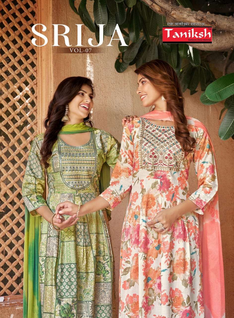TANIKSH SRIJA VOL 7 RAYON PRINT FANCY NAIRA CUT PATTERN KURTI COMBO SET 