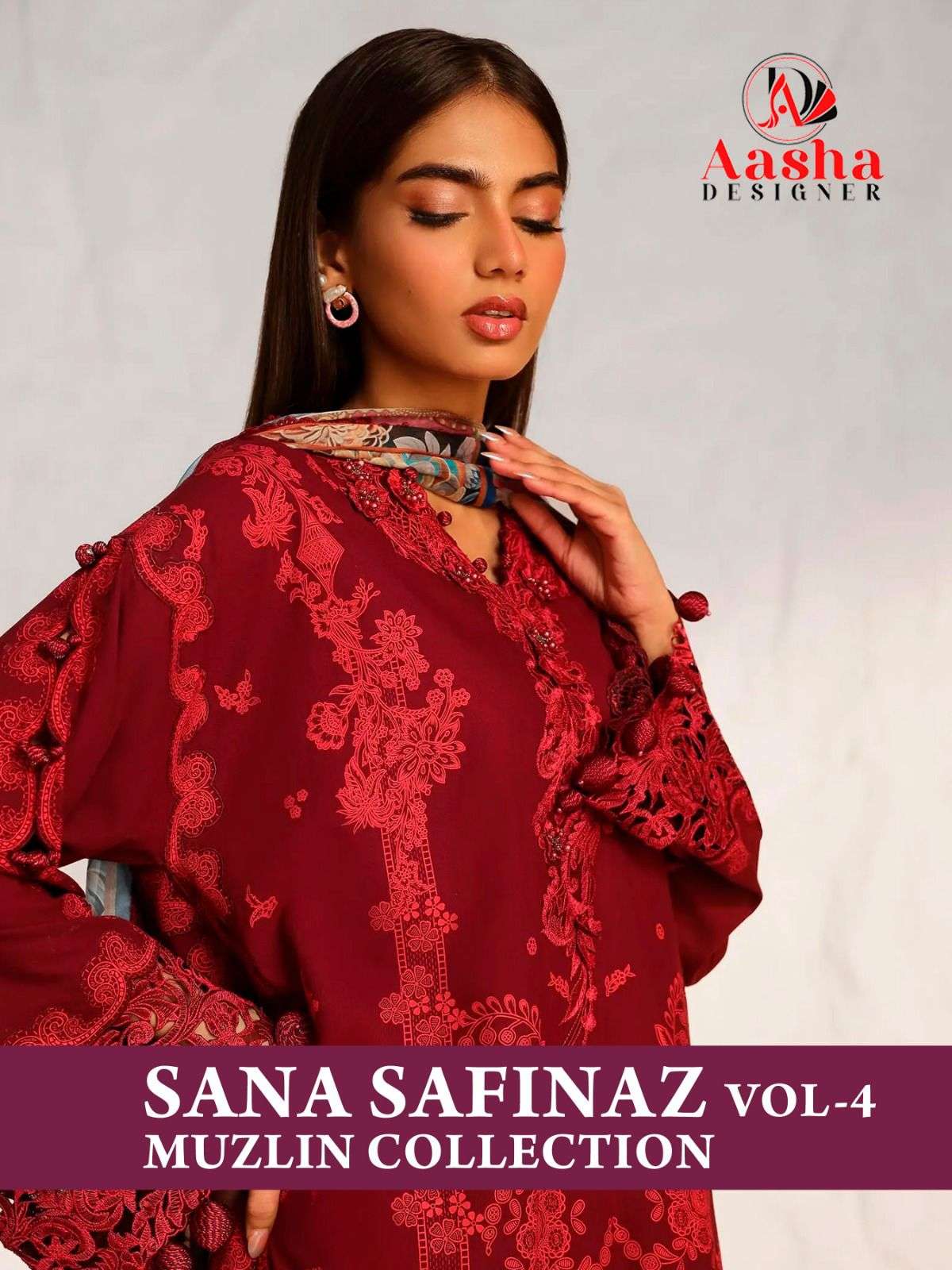 AASHA DESIGNER SANA SAFINAZ MUZLIN COLLECTION VOL 4 COTTON SUIT