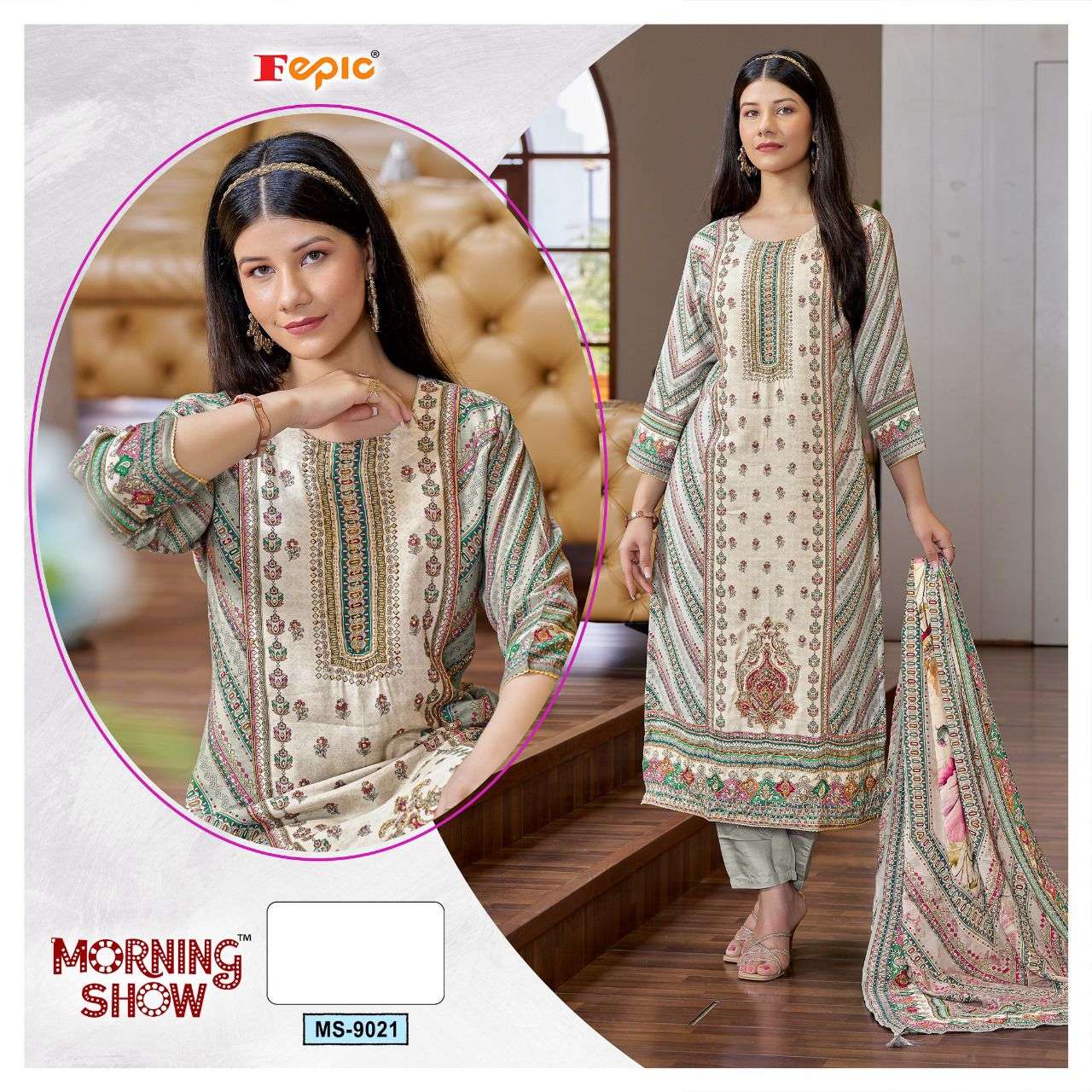 FEPIC MORNING SHOW MS 9021 MUSLIN HEAVY DESIGNER PAKISTANI SUIT