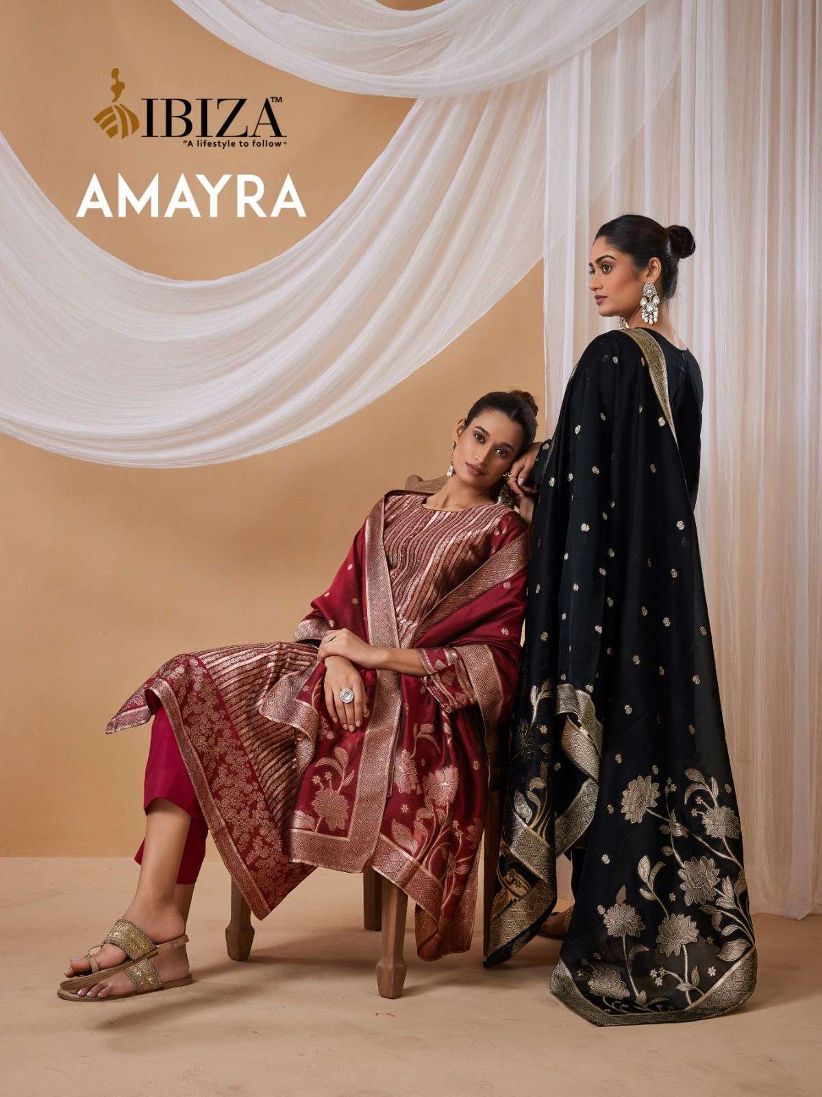 IBIZA AMAYRA SILK JACQUARD HAND WORK DESIGNER SUIT