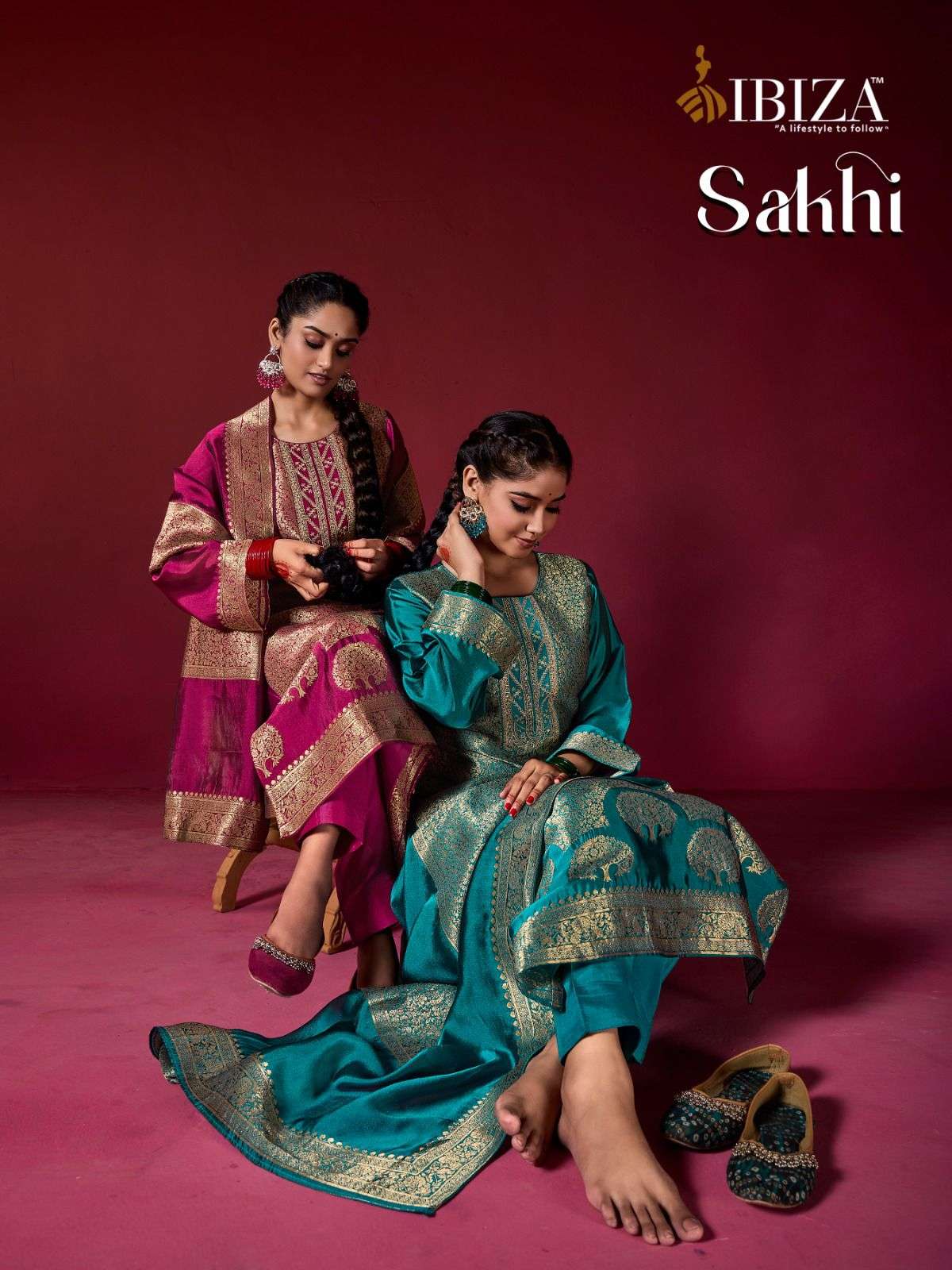 IBIZA SAKHI SILK JACQUARD EMBROIDERY DESIGNER SUIT