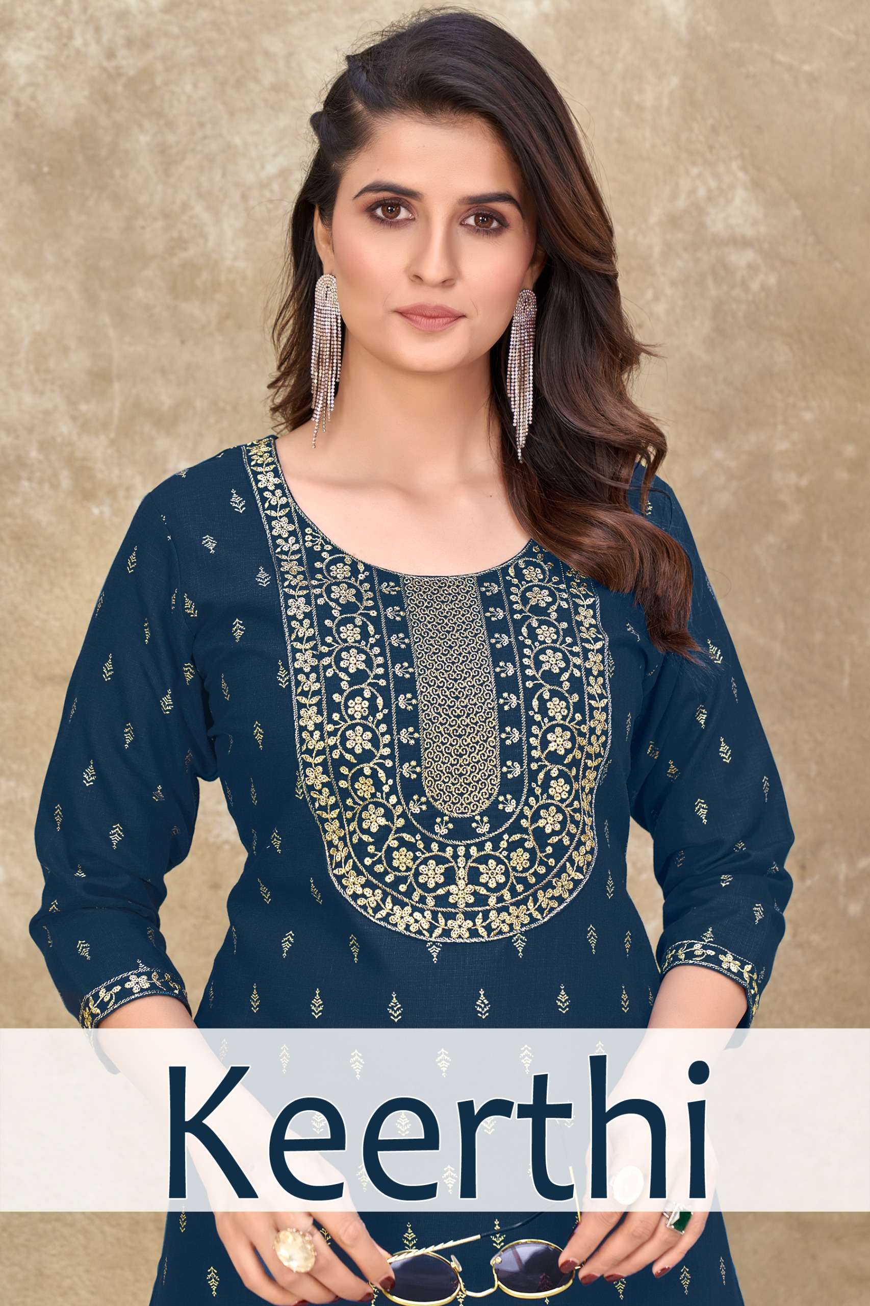 MUKESH KEERTHI FANCY FOIL PRINT STRAIGHT LADIES KURTI