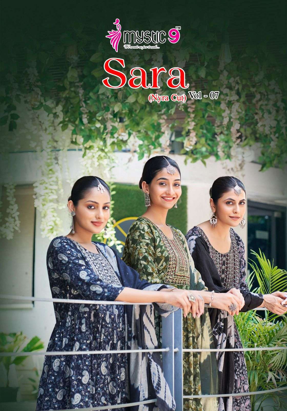 MYSTIC 9 SARA VOL 7 RAYON FANCY NAIRA CUT PATTERN KURTI COMBO SET 