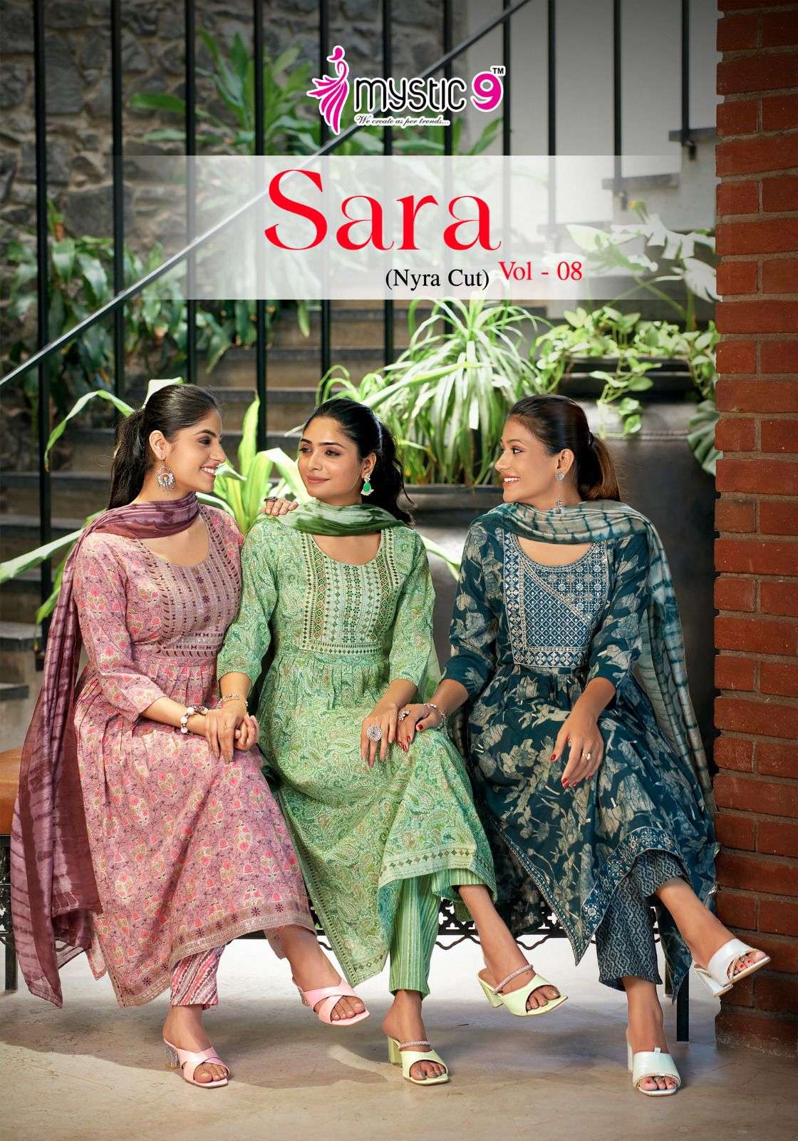 MYSTIC 9 SARA VOL 8 RAYON NAIRA CUT PATTERN LADIES KURTI COMBO SET