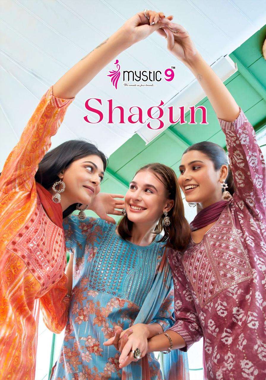 MYSTIC 9 SHAGUN  VOL 5 RAYON FANCY WORK LADIES KURTI COMBO SET 