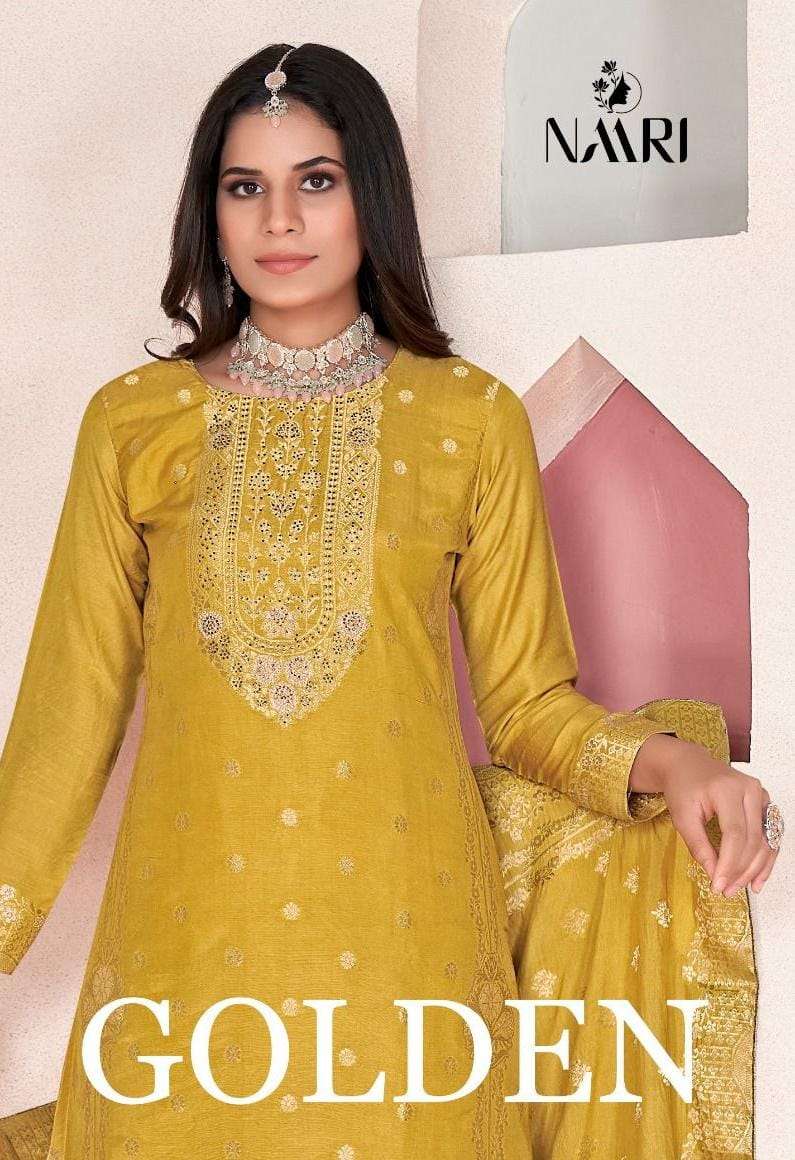 NAARI GOLDEN DOLA JACQUARD SWAROVSKI WORK SUIT