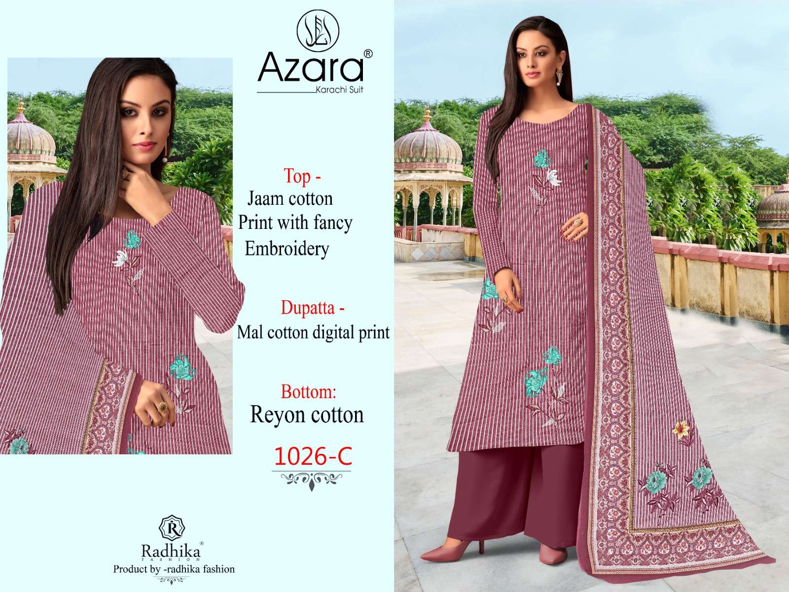 RADHIKA FASHION AZARA D NO 1026 JAM COTTON FANCY WORK SUIT