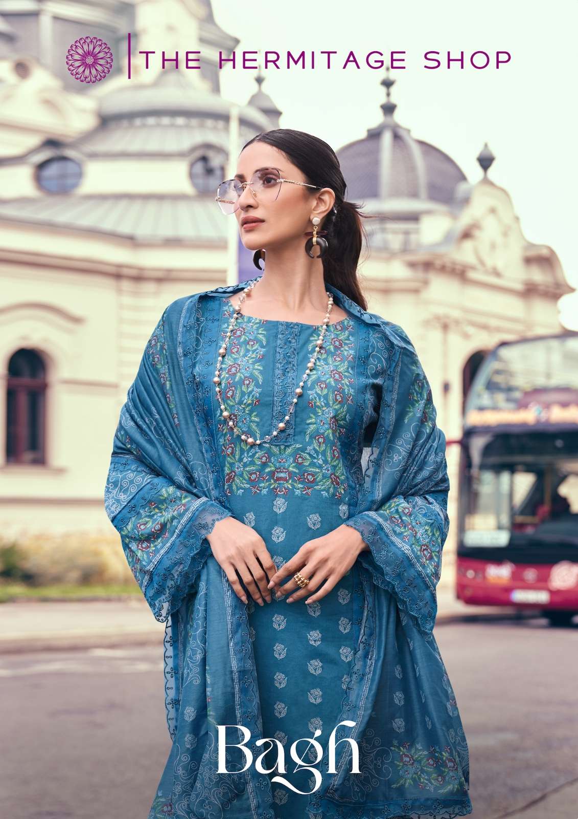 THE HERMITAGE SHOP BAGH LAWN COTTON CHIKANKARI WORK SUIT