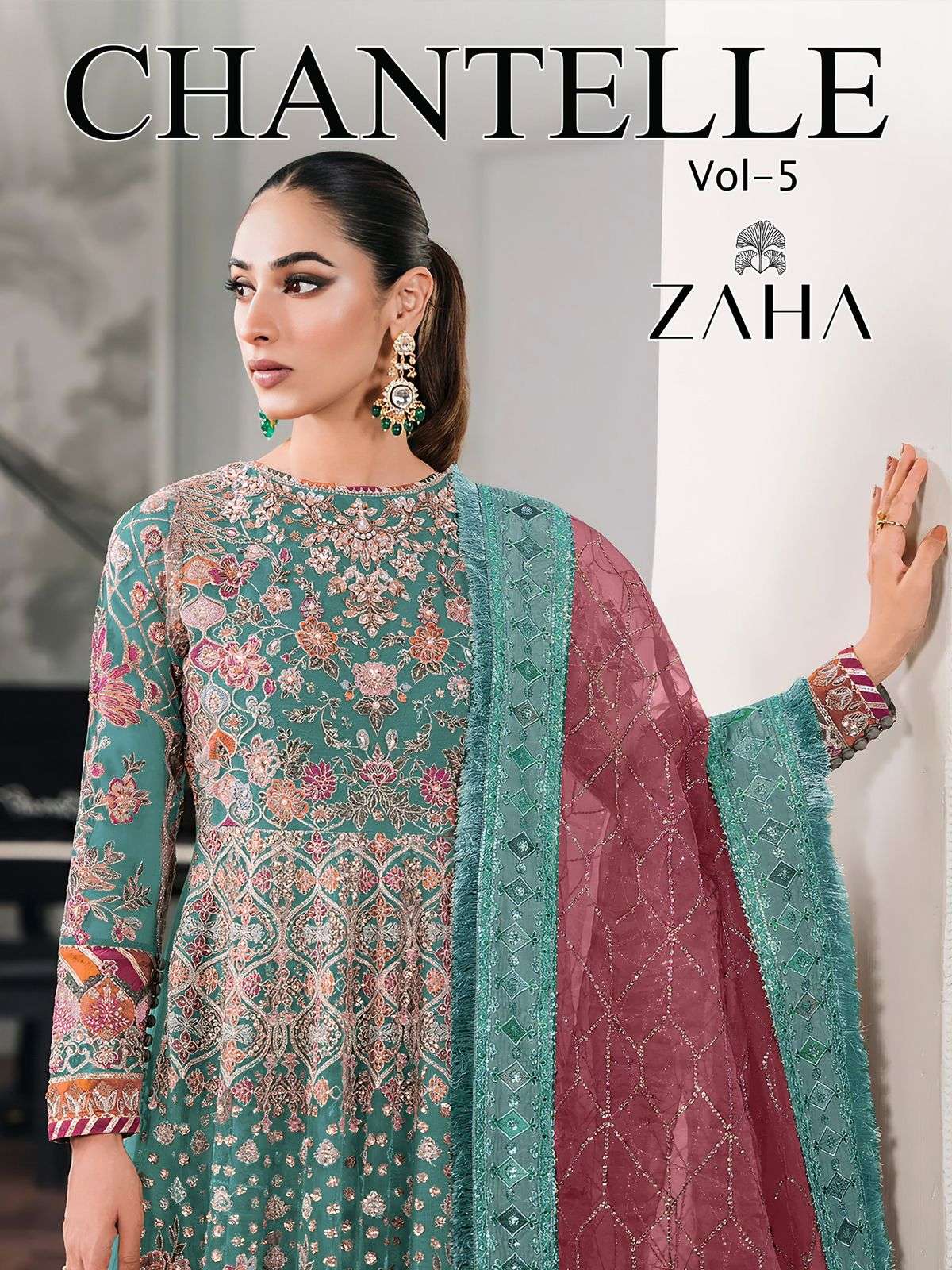 ZAHA CHANTELLE VOL 5 D NO 10293 E & F NET HEAVY EMBROIDERED SUIT